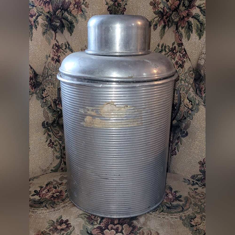 Vtg Faris Mfg. Picnic Jug 1950s Aluminum Insulated Glass Lid Baling Wire Handle